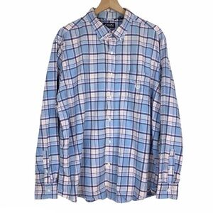 CHAPS Shirt Button Down Plaid Grid Long Sleeve Classic Style Shacket Size XXL